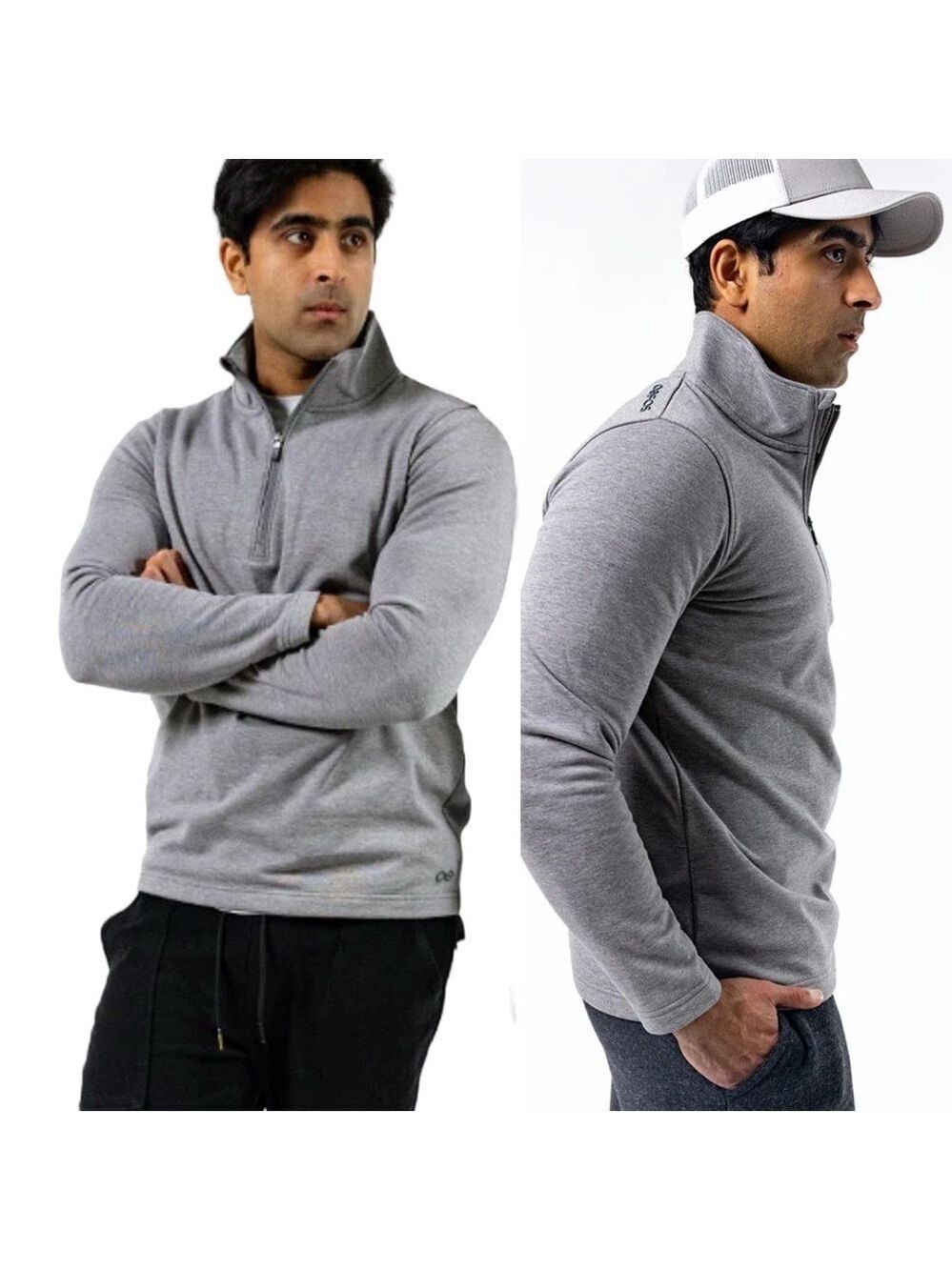 Oofos cOOl Down 1/4 Zip Sweatshirt Size XL Long Sleeve Cotton Blend Heather Grey